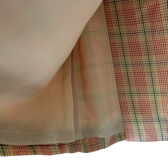 Vtg Worth Silk Linen Blend Skirt Plaid Faux Wrap Side Zip Lined Light Academia - Picture 13 of 15